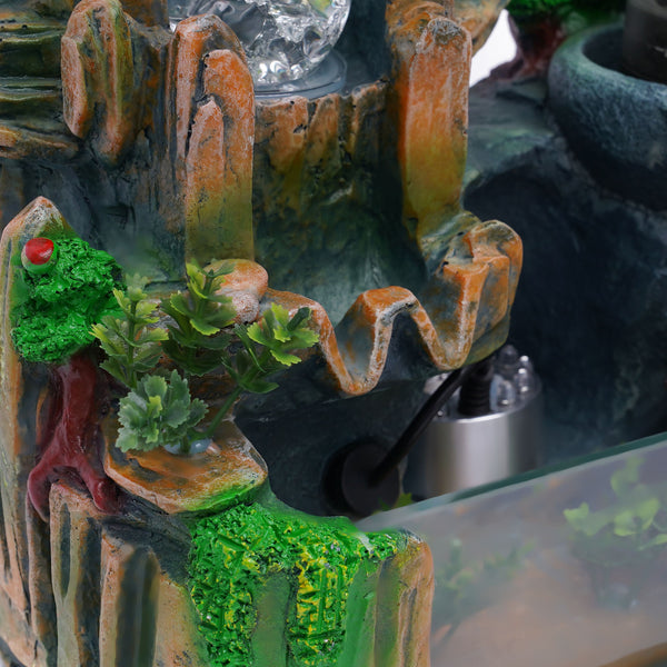 Zimmerbrunnen mit Nebel LED Beleuchtung, Tischbrunnen Zimmerbrunnen GartenAquariumHarz Desktop-Brunnen
