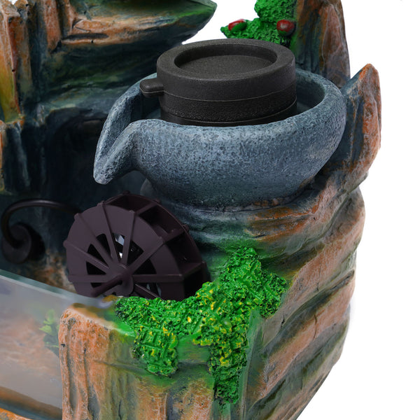 Zimmerbrunnen mit Nebel LED Beleuchtung, Tischbrunnen Zimmerbrunnen GartenAquariumHarz Desktop-Brunnen