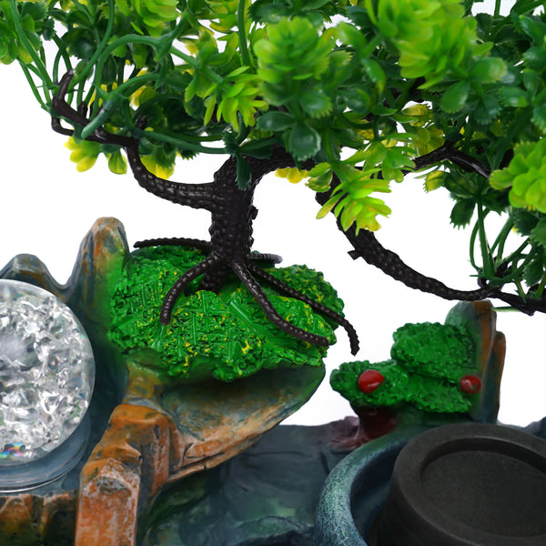 Zimmerbrunnen mit Nebel LED Beleuchtung, Tischbrunnen Zimmerbrunnen GartenAquariumHarz Desktop-Brunnen