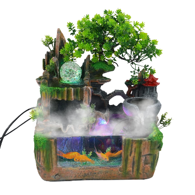 Zimmerbrunnen Zen Wasserfall Indoor Desktop Brunnen Wasserfall Nebel Effekt LED Fisch Aquarium