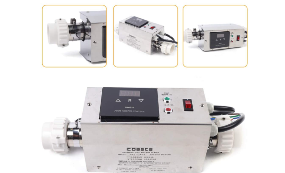 3KW Poolheizung Edelstahl Elektrisch Schwimmbadheizung Poolheizung Thermostat  Elektrische Heizung Swimmingpool