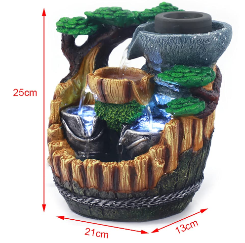 CNCEST Resin Steingarten Wasserfall Garten Brunnen Pflanze LED Zimmerbrunnen Ornament