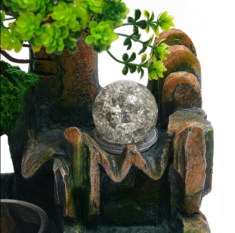 Zimmerbrunnen Brunnen mit Luftbefeuchter Polyresin Tischbrunnen mit Deko-Steingarten Teich Wasserspiel Desktop Wasserfall