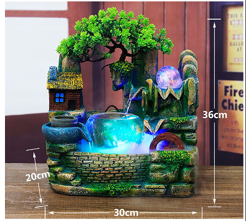 Zimmerbrunnen Brunnen mit Luftbefeuchter Polyresin Tischbrunnen mit Deko-Steingarten Teich Wasserspiel Desktop Wasserfall