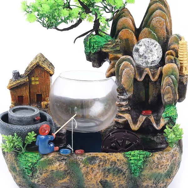 Tisch Zimmerbrunnen Desktop Brunnen mit LED Beleuchtung Garten Brunnen Steingärten Steingarten Landschaft