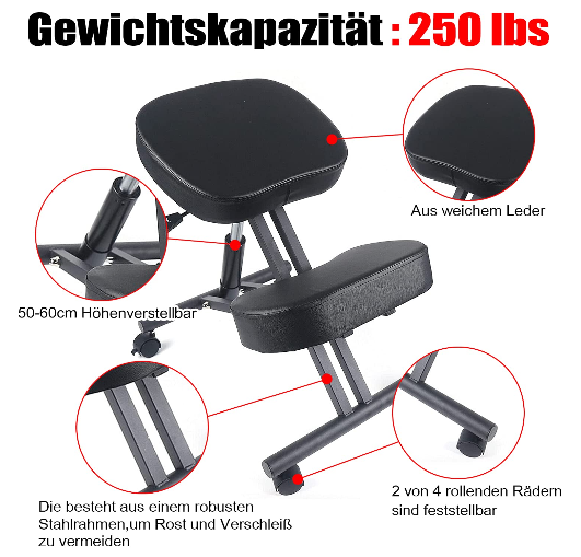 Ergonomischer Kniender Stuhl Höhenverstellbarer Hocker Kniender Chair mit Rollen