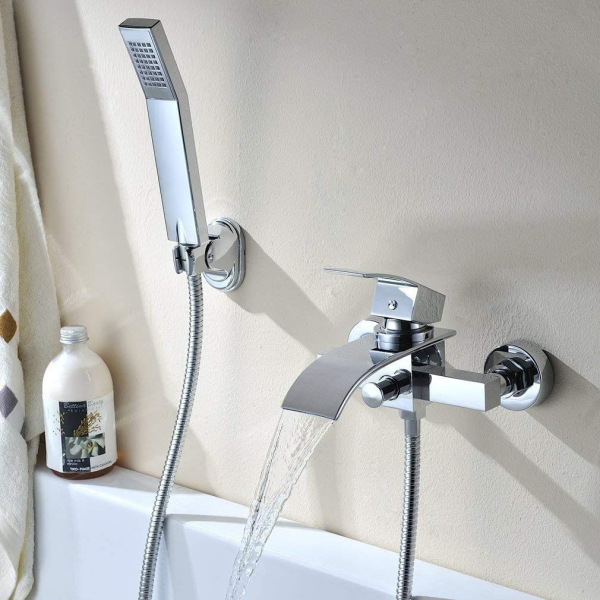 CNCEST Badewanne Wasserhahn mit Handbrause Chrom Wandduschmischer