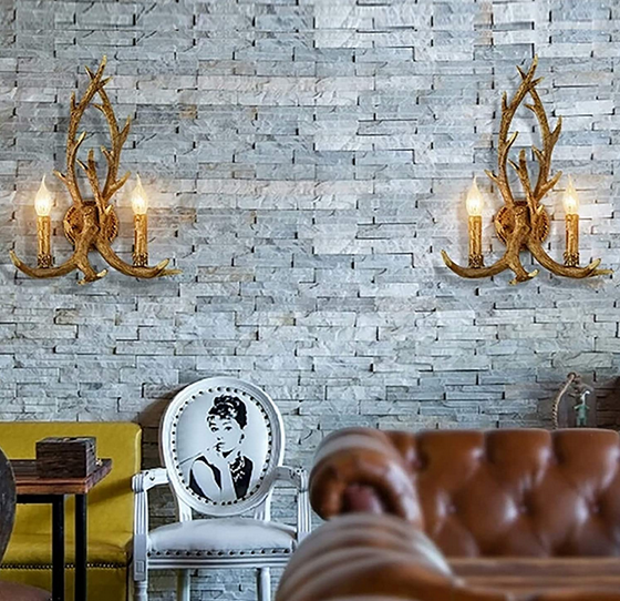 Harz Geweih Wandleuchte 2 Light Deer Horn Wandleuchte Vintage rustikale Retro Leuchten