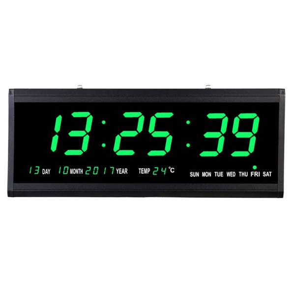 LED Digitaluhr Plastik Rahmen Netzbetriebene Kalender Uhr Temperatur Wanduhren
