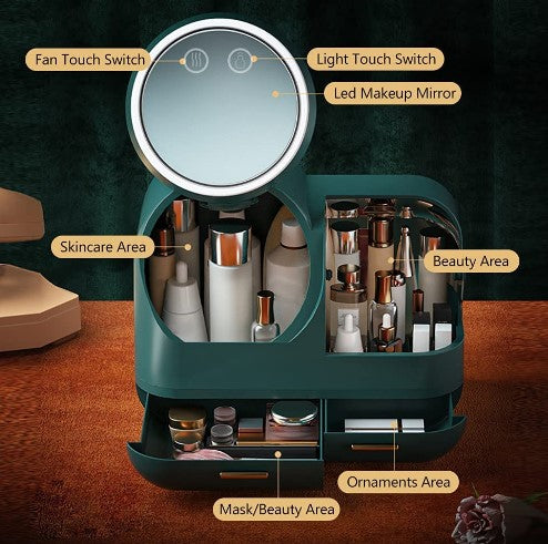 (Rosa/weiß/Grün) Make up Organizer mit LED-Licht-Aufbewahrungsbox für Kosmetik- Spiegel-schwenkbar