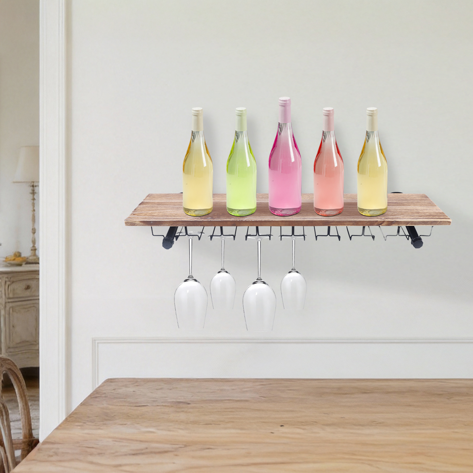 CNCEST Kitchen Bar Wandregal Weinregal Flaschenhalter Weinglas