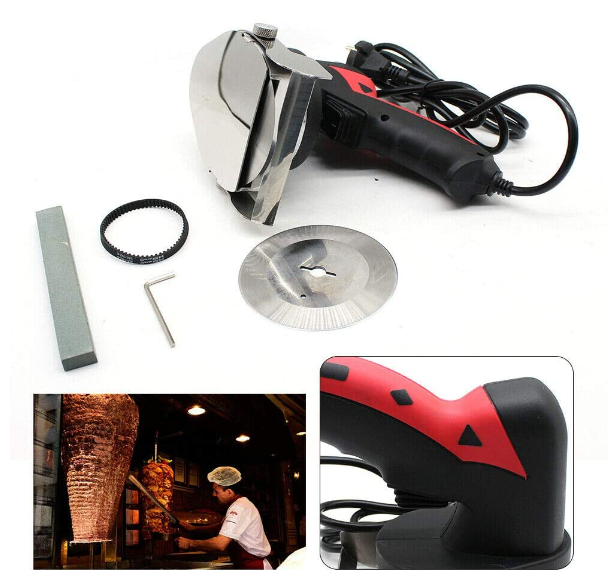Elektrisches Dönermesser Einstellbare Schnittdicke Grillschneiden Edelstahl Kebab Slicer mit runde Klinge 80W 3000 U/min