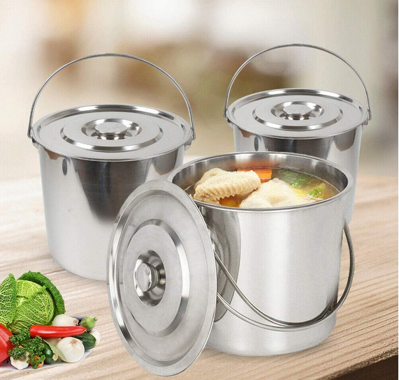 12L/20L Eimer Kücheneimer Futtereimer Wassereimer Edelstahl mit Henkel & Deckel