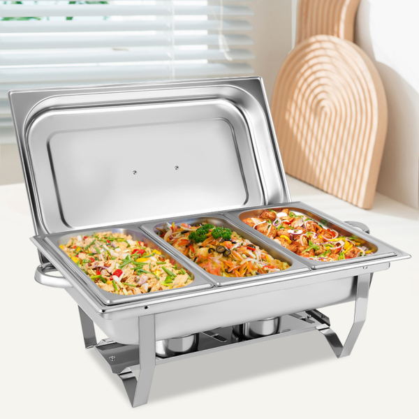 NEU 3 Grid Chafing Dish Speisenwärmer Edelstahl Warmhaltebehälter 6L