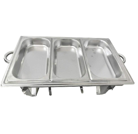 NEU 3 Grid Chafing Dish Speisenwärmer Edelstahl Warmhaltebehälter 9L