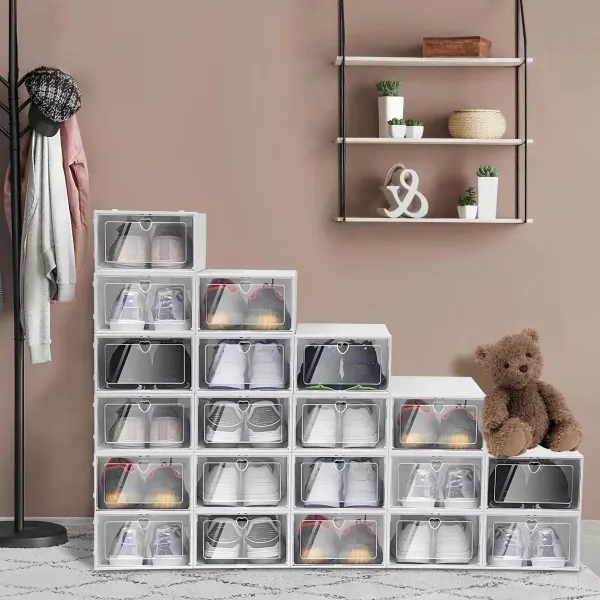20× Schuhkarton Schuhboxen Kunststoff Transparent Schuhbox Aufbewahrung Stapelbox + Deckel