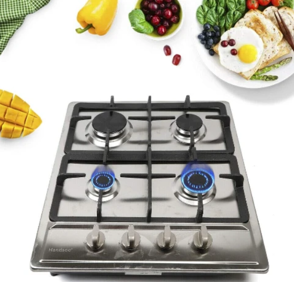 23 Zoll 4-flammig Gaskochfeld Edelstahl Erdgas/Butangas Topfträger Gas-kochstelle, Gaskocher