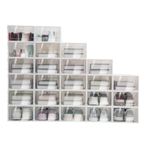 24× Weiße Schuhboxen Transparent Stapelbar Schuhaufbewahrung Box Kunststoff Schuhkarton