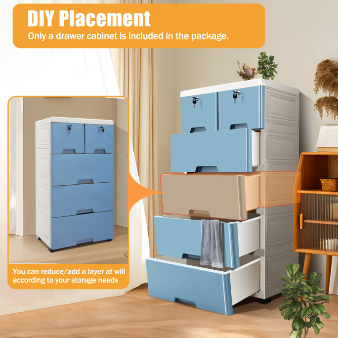 Kommode mit 6 Schubladen Schubladenschrank aus Kunststoff Schubladencontainer Beistellschrank