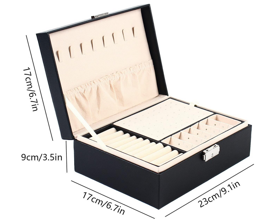 Schwarz / Rosa Schmuckkästchen mit zwei Schichten, Schmuckbox, 2 Schichten aus PU-Leder