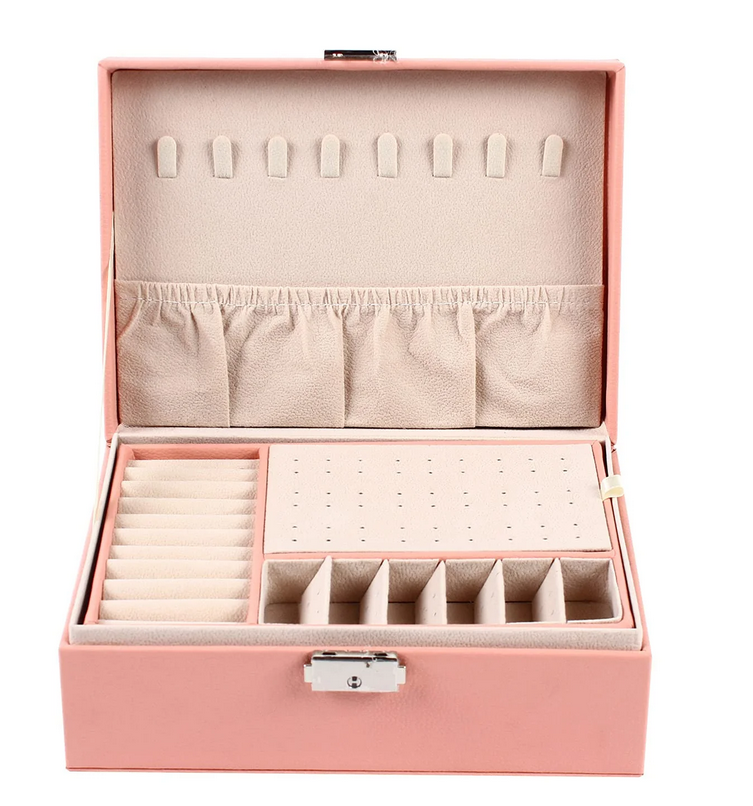 Schwarz / Rosa Schmuckkästchen mit zwei Schichten, Schmuckbox, 2 Schichten aus PU-Leder