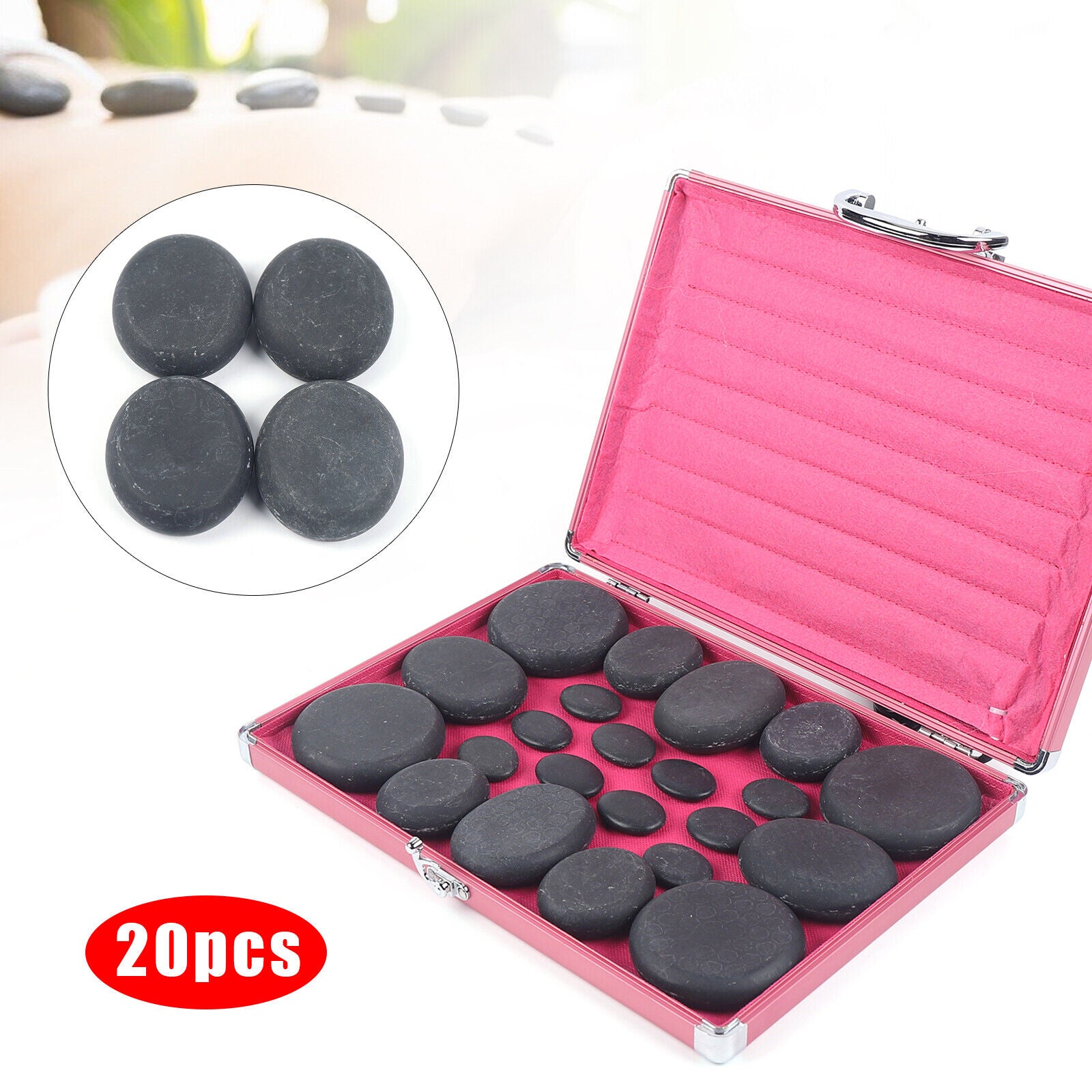 20 Stück Hot Stone Massage Set Schwarz Stein Wärmesteine Wärmegerät Spa Massagesteine Mit Heizbox