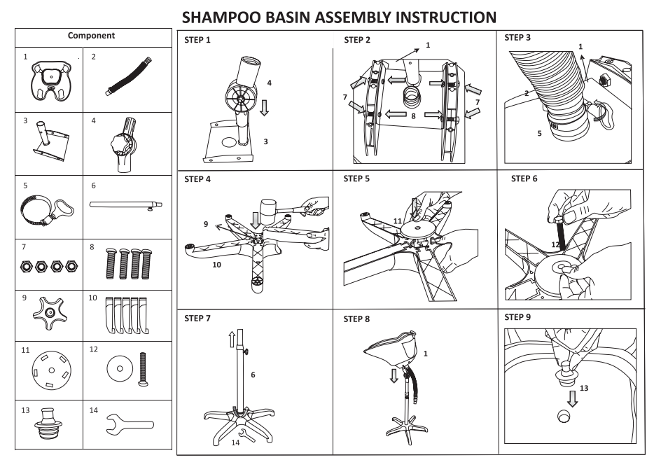 48 x 50 cm Mobil Friseur Waschbecken Schwarz Mobile Rückwärtswaschbecken