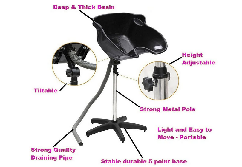 48 x 50 cm Mobil Friseur Waschbecken Schwarz Mobile Rückwärtswaschbecken