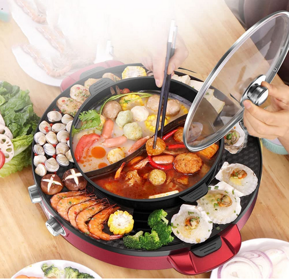 2 IN1 2200W Elektrische Hot Pots Elektro Grillpfanne Doppelte Trennung Multifunktion