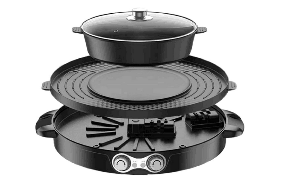 2 IN1 2200W Elektrische Hot Pots Elektro Grillpfanne Doppelte Trennung Multifunktion