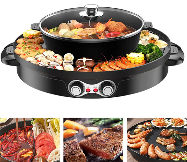 2 IN1 2200W Elektrische Hot Pots Elektro Grillpfanne Doppelte Trennung Multifunktion