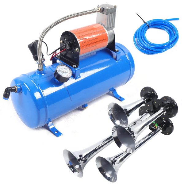 CNCEST Lufthorn-Bausatz 6 Liter mit 150 PSI 12v 6L Luft Kompressor Compressor 4 Trompete