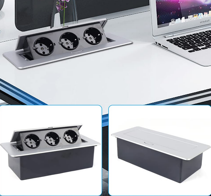 Mehrfachsteckdose 3 Fach Versenkbare Einbau-Tisch-Steckdose 3fach Küchensteckdose aus Aluminiumlegierung
