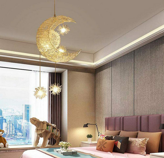 Deckenlampe Leuchte Kinder Mond LED Hänge Lampe Kreative Zimmer Kronleuchte Pendelleuchte