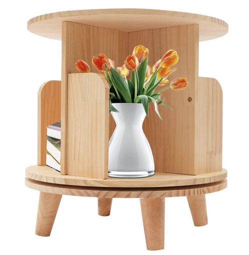 Drehbares Bücherregal Holz Drehregal Holzregal Aktenregal CD/DVD Aufbewahrung 4 Fächer für Büro und Haushalt Kleine Beistelltisch Mini