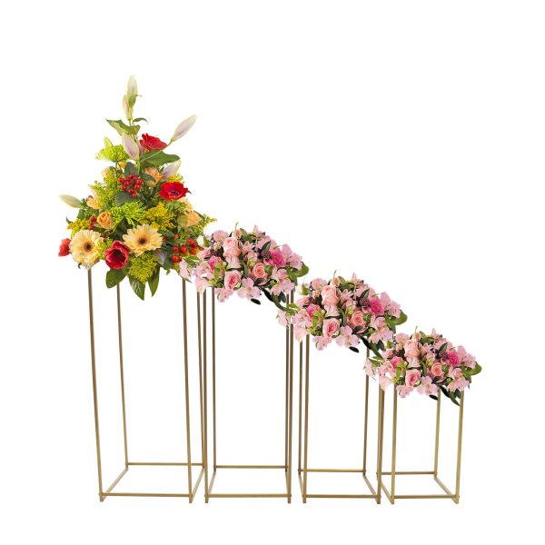 4PCS Blumenständer Hochzeitsblumenständer Goldvasen Geometrisches Design Blumenvase Rechteckige Blumen Display Rack