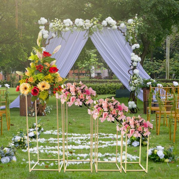 4PCS Blumenständer Hochzeitsblumenständer Goldvasen Geometrisches Design Blumenvase Rechteckige Blumen Display Rack