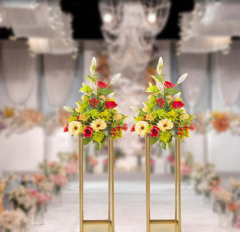 2 Stücke Gold Blumenständer Hochzeit Bodenständer Metallsäule Blumenständer Blumenarrangement