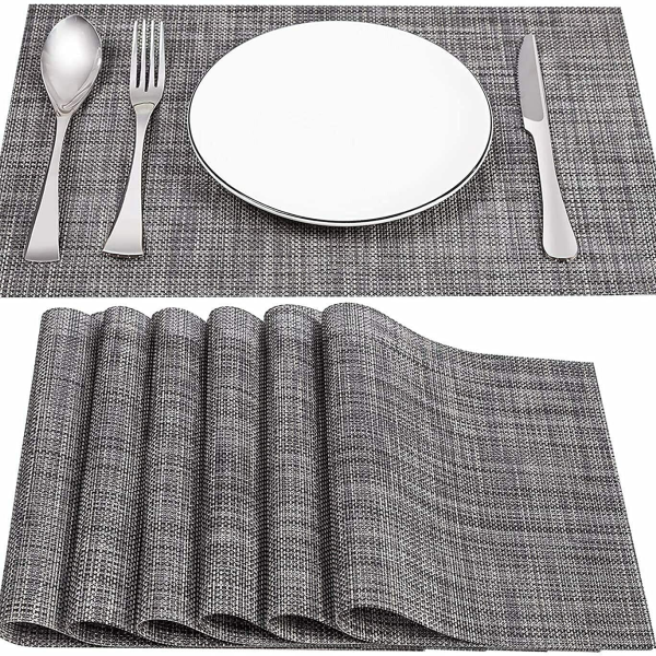 4 Stucks Platzsets rutschfest Abwaschbar Platzdeckchen PVC Abgrifffeste Hitzebeständig Tischmatten Tischsets(Grau 45x30cm)