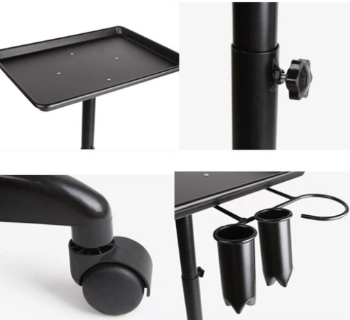 Friseurwagen Arbeitswagen Aluminium Rollwagen Schönheit Tablett Höhenverstellbar mit Metallring und 2 Tassen