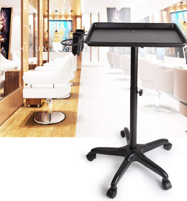 Friseurwagen Arbeitswagen Aluminium Rollwagen Schönheit Tablett mit Metallring und 2 Tassen