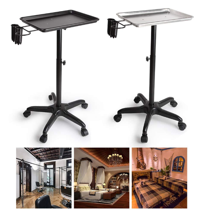 Friseurwagen Arbeitswagen Aluminium Rollwagen Schönheit Tablett mit Metallring und 2 Tassen