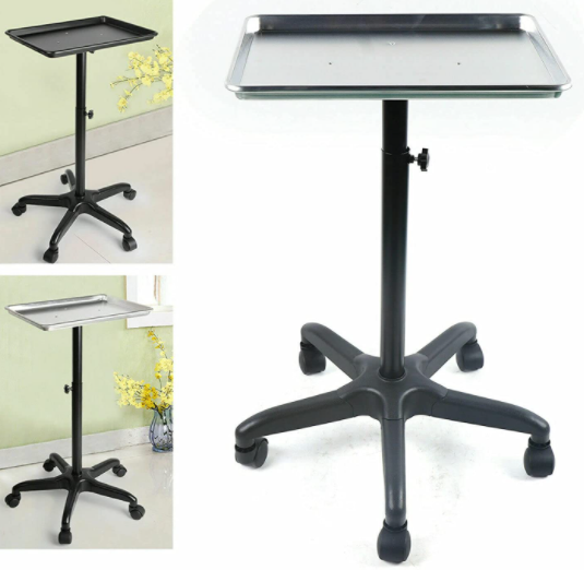 Salon Trolley 70-110 cm Höhenverstellbarer Beauty-Rollwagen mit Silbertablett Friseurablage