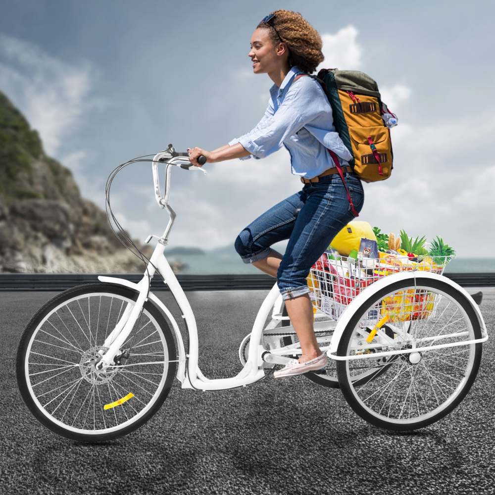 26 Zoll Dreirad Fahrrad mit Einkaufskorb für Erwachsene - Weiß