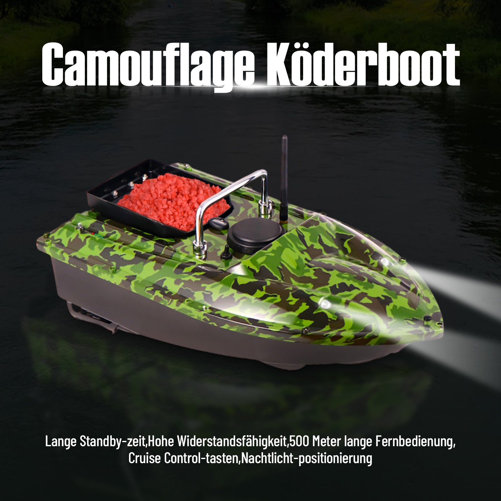 Ferngesteuertes Fischerköderboot mit LED-Licht 1,5 kg Laden des ferngesteuerten