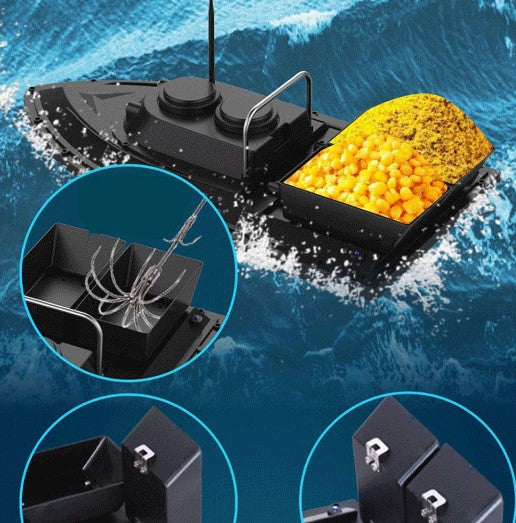 Products 500m RC Fischerköderboot mit 2 Köderbehältern, Schwarz Futterboot mit Fernbedienung 5,4 km/h Fischfinder Köderboot