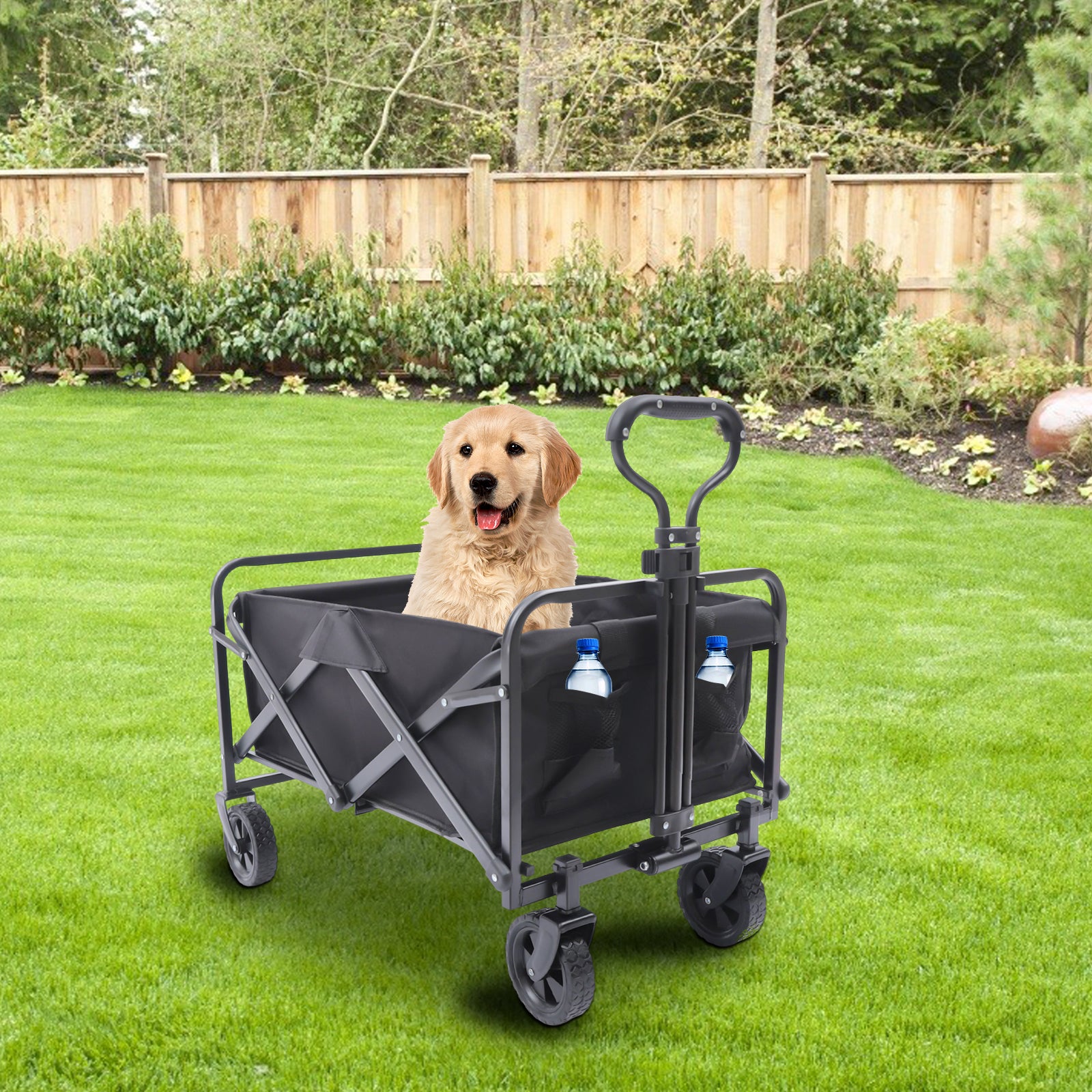 Faltbar Bollerwagen Strandwagen Klappbarer Transportwagen mit 5-Zoll-Rädern bis 80KG für den Garten Schwarz