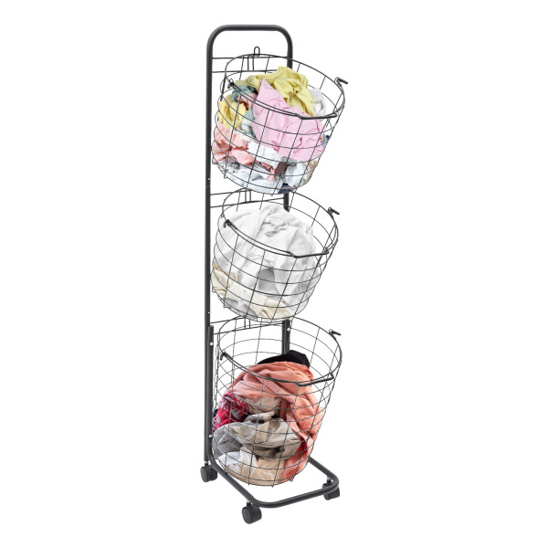 Wäschekorb auf Rädern Wäschesortierer, Große 3-stufige Wäschekörbe, 26,5*33*123 cm, Schwarz Wäschekorb auf Rädern Wäschesortierer, Große 3-stufige Wäschekörbe, 26,5*33*123 cm, Schwarz