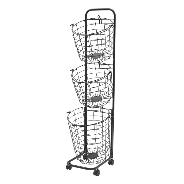 Wäschekorb auf Rädern Wäschesortierer, Große 3-stufige Wäschekörbe, 26,5*33*123 cm, Schwarz Wäschekorb auf Rädern Wäschesortierer, Große 3-stufige Wäschekörbe, 26,5*33*123 cm, Schwarz