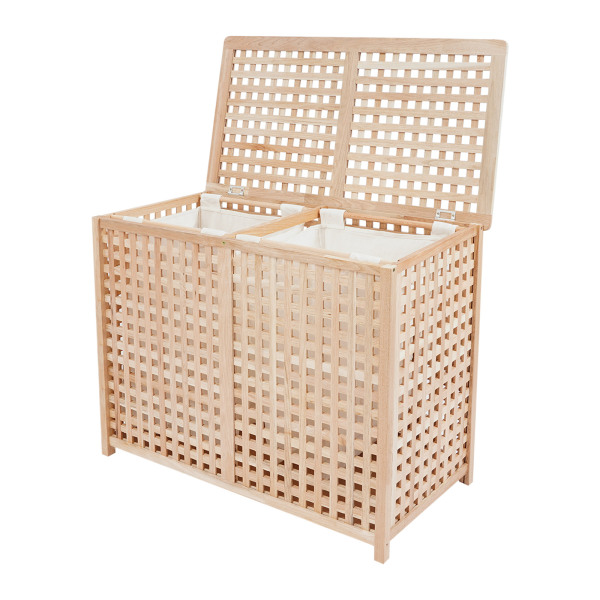 Wäschekorb, Breiter Wäschekorb, 2 Wäschesäcke, Doppel-Wäschekorb für Waschküche und Badezimmer Wäschekorb, Breiter Wäschekorb, 2 Wäschesäcke, Doppel-Wäschekorb für Waschküche und Badezimmer